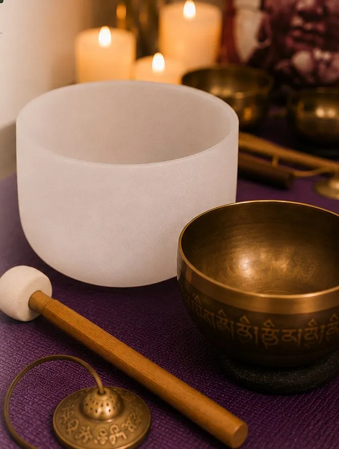 Cuencos de cuarzo y tibetanos para sesiones sonoras